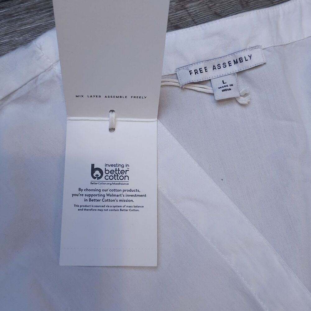 FREE ASSEMBLY white puff sleeve midi dress bridal shower graduation large - Picture 2 of 11